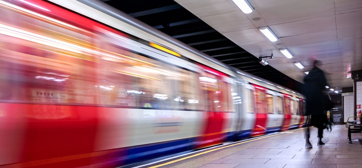 Speedy tube train on the underground in London