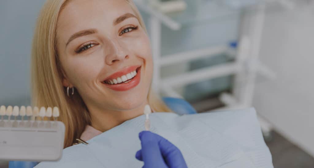 woman at dental clinic for composite veneers